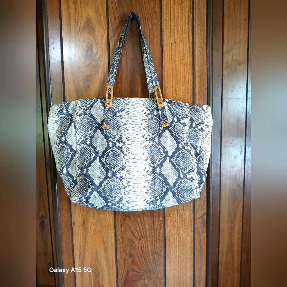 STAURT  WEITZMAN Exotic Black and White Snakeskin Tote